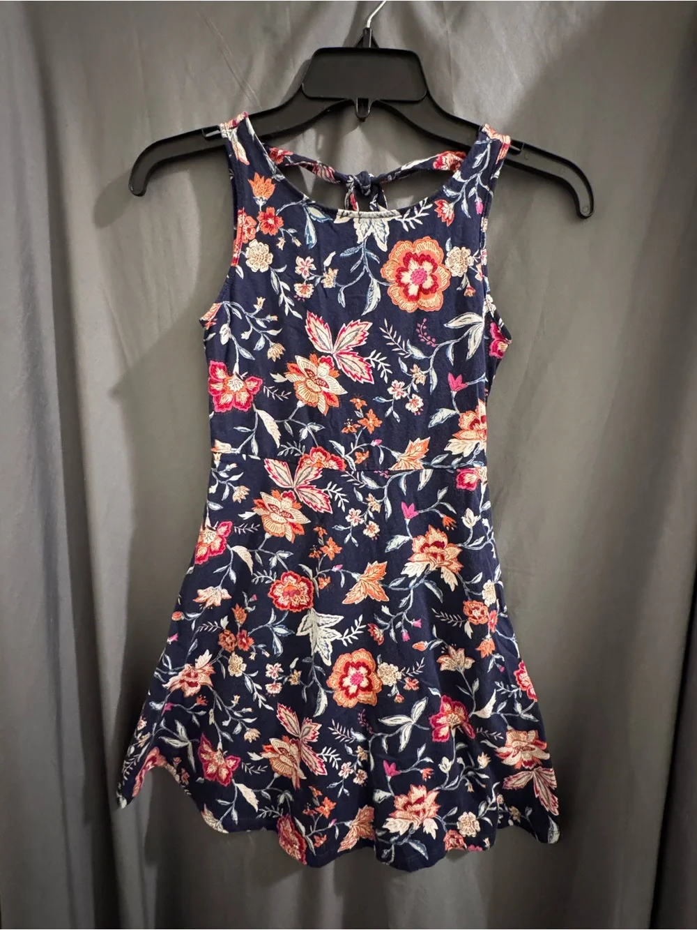 Old Navy Navy Floral Fit-and-Flare Dress with Pink and Orange Blooms-0038